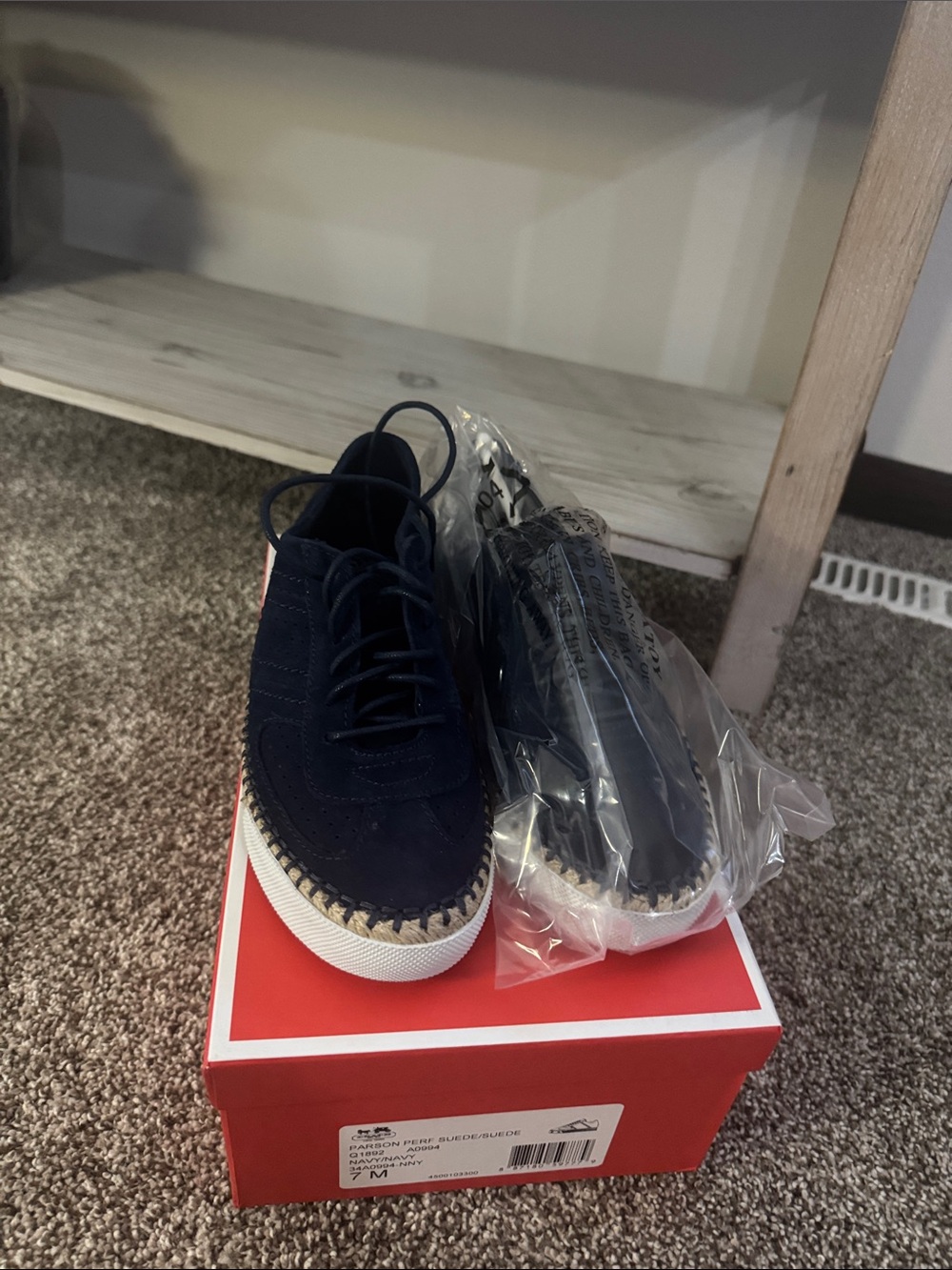 Coach Navy Suede Lace-Up Slip-On Loafers with Rope Trim